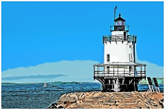 Spring Point Light at End of Breakwater - Digital Painting
